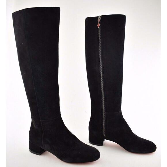 Christian Louboutin Liliboot 30 Black Suede Zipper Zip Knee High Heel Boot 34.5 - Picture 4 of 12